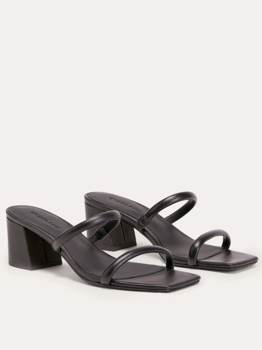 Everlane The Double Strap Heel Black Leather Sandals Square Toe Size 7.5 NIB